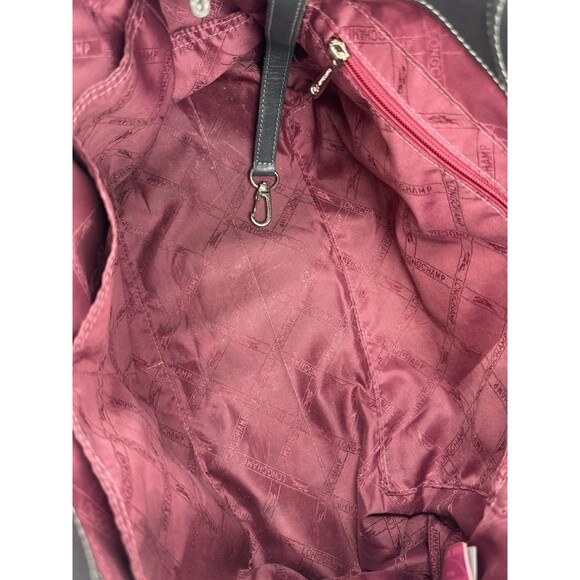 LONG CHAMP Charcoal Gray Leather Shoulder Bag Exterior Pocket 9.75"x13.75x4.25" - Picture 16 of 16